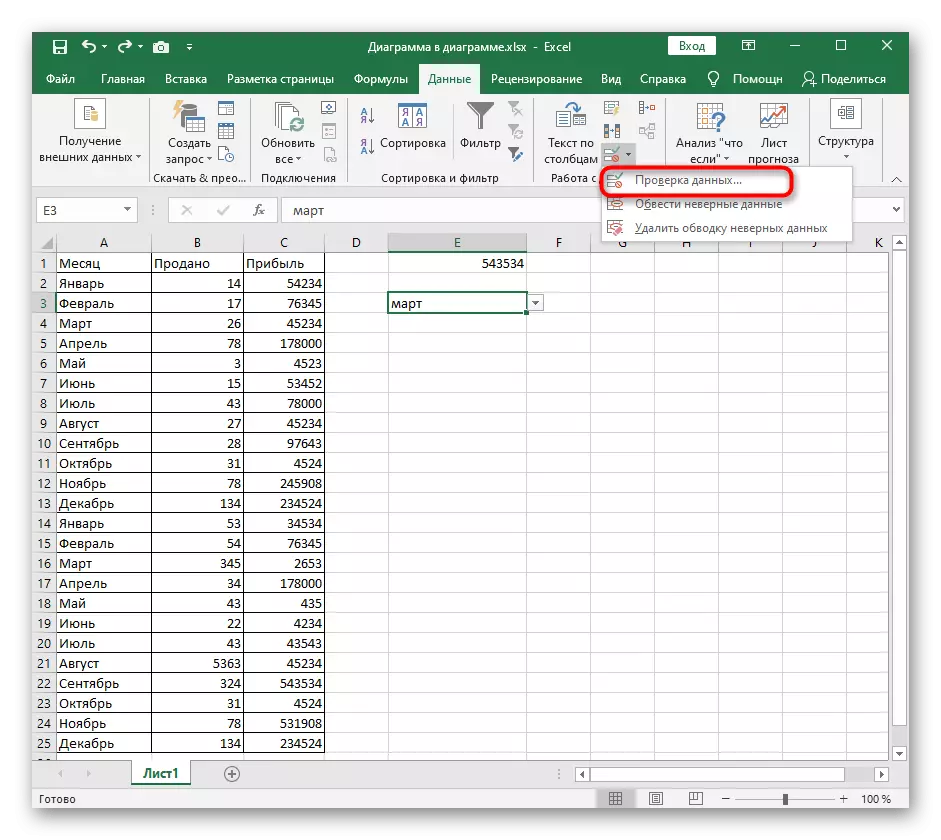 Përzgjedhja e dritares së verifikimit të të dhënave për të fshirë listën e drop-down në Excel
