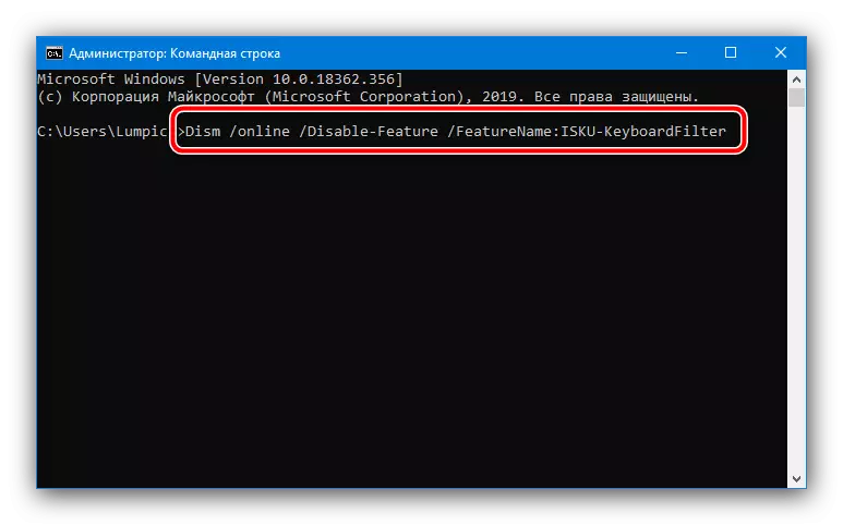 Enter a command to disable input filtering in Windows 10