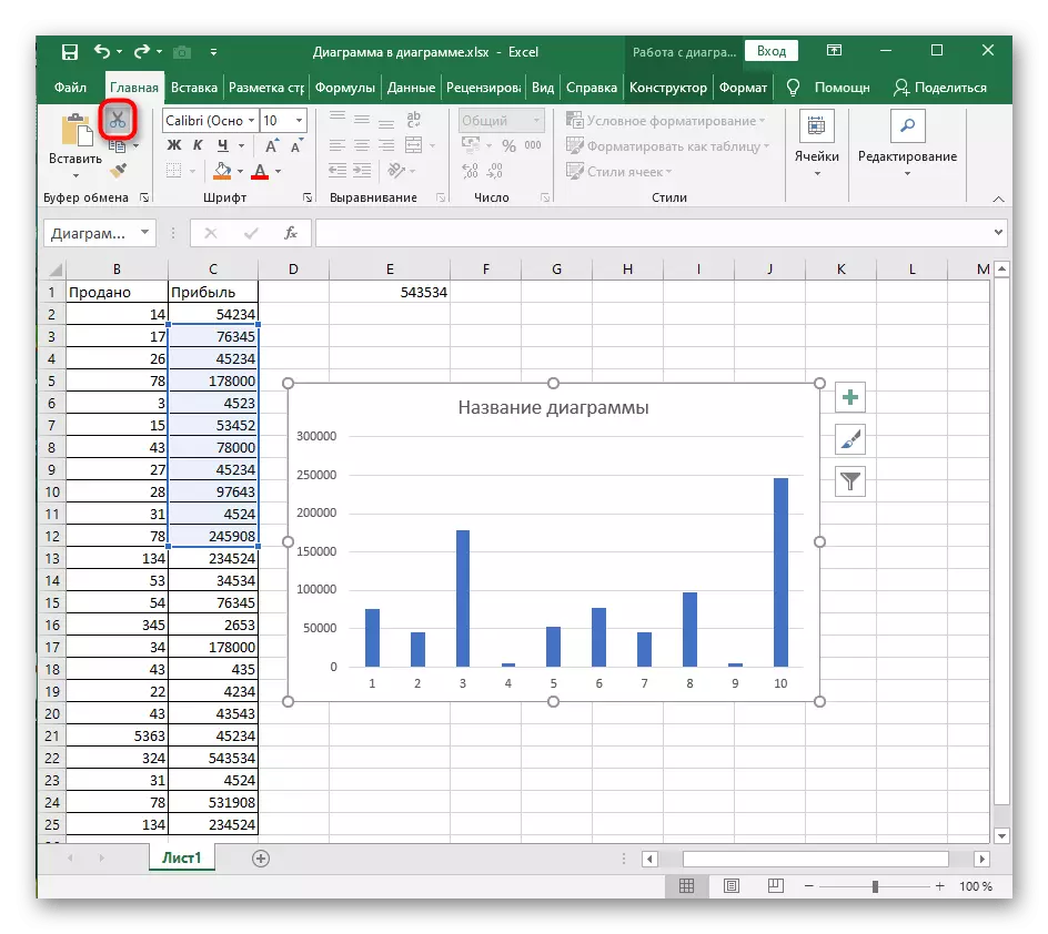 Memilih alat untuk menghapus grafik di Excel melalui Clip Clipboard