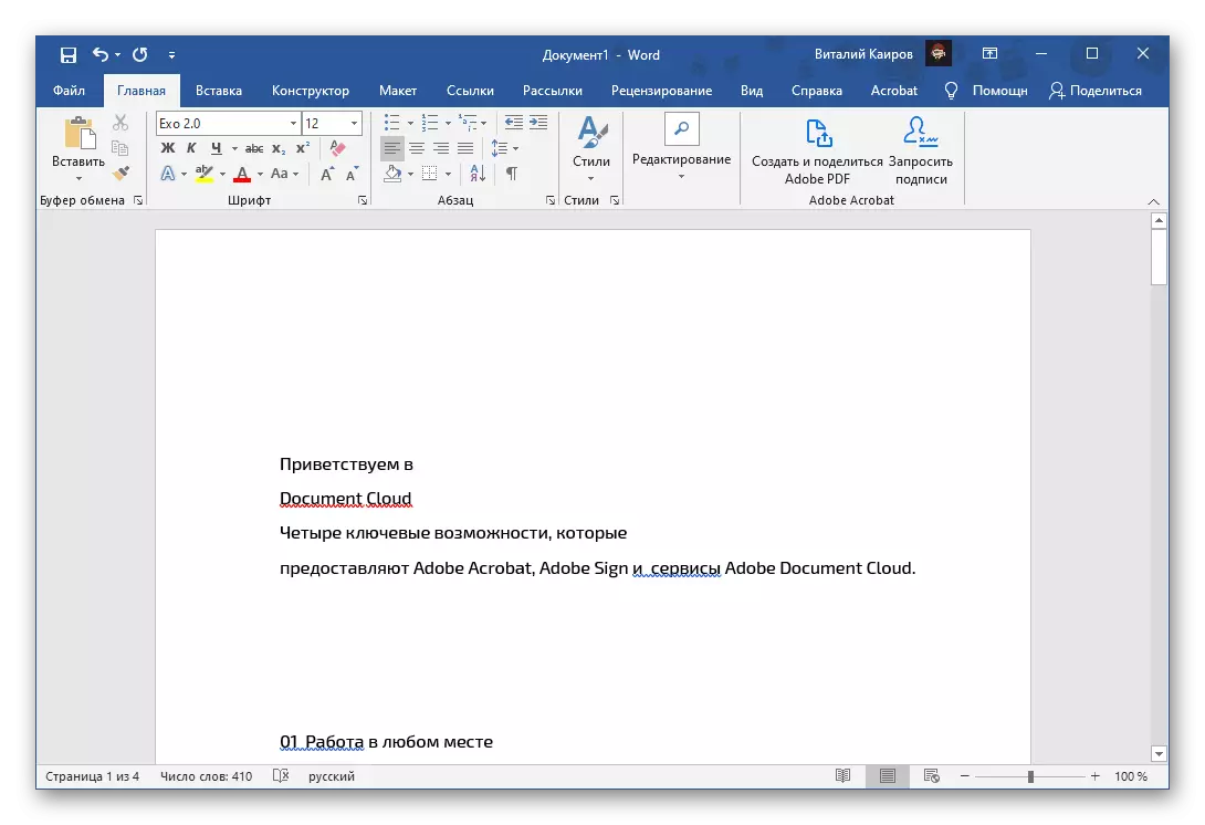 Výsledok vloženia len text do dokumentu v programe Microsoft Word