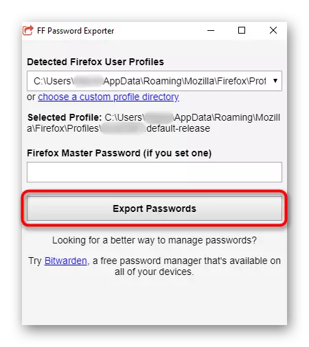 Pokrenite izvoz lozinki iz Mozilla Firefox putem izvoznika za lozinku FF