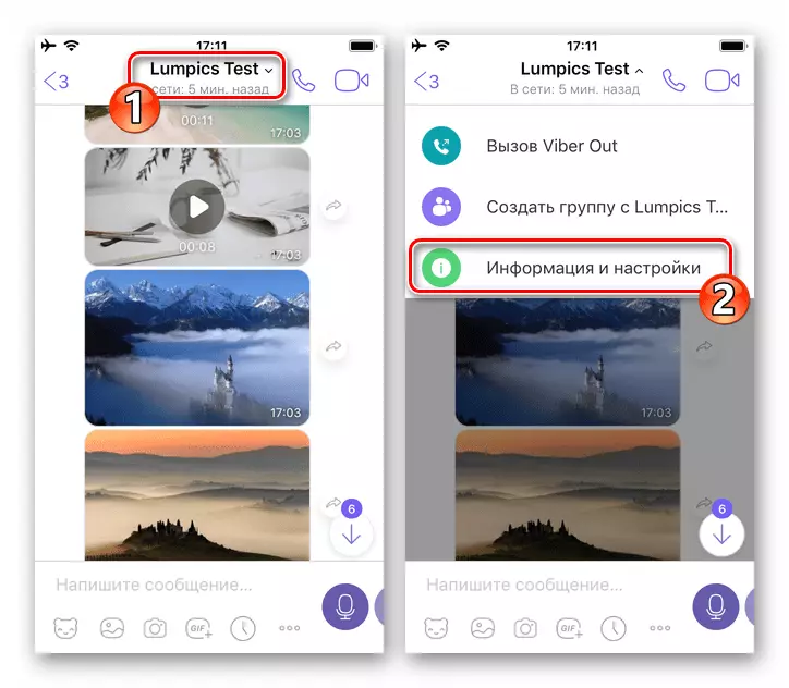 Viber עבור iPhone - שיחה תפריט שיחה - מידע והגדרות