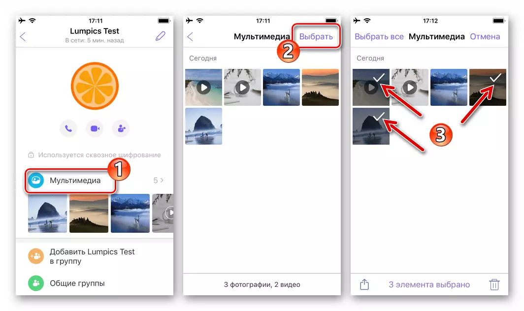 Viber per iPhone - Selezione di diverse foto e video dalla chat per l'invio via e-mail