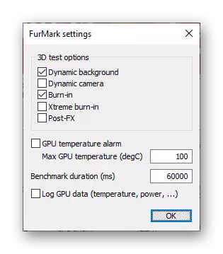 Samostatná definícia parametrov overovania grafických kariet v FURMARK PRE PC