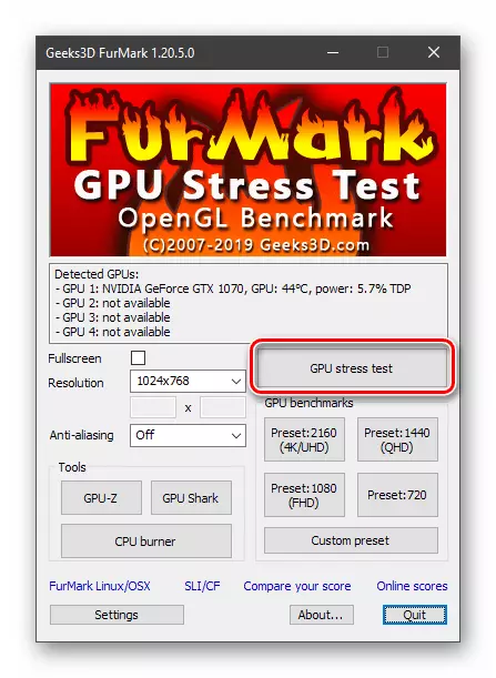 Запуск стресового тестування відеокарти в програмі Furmark