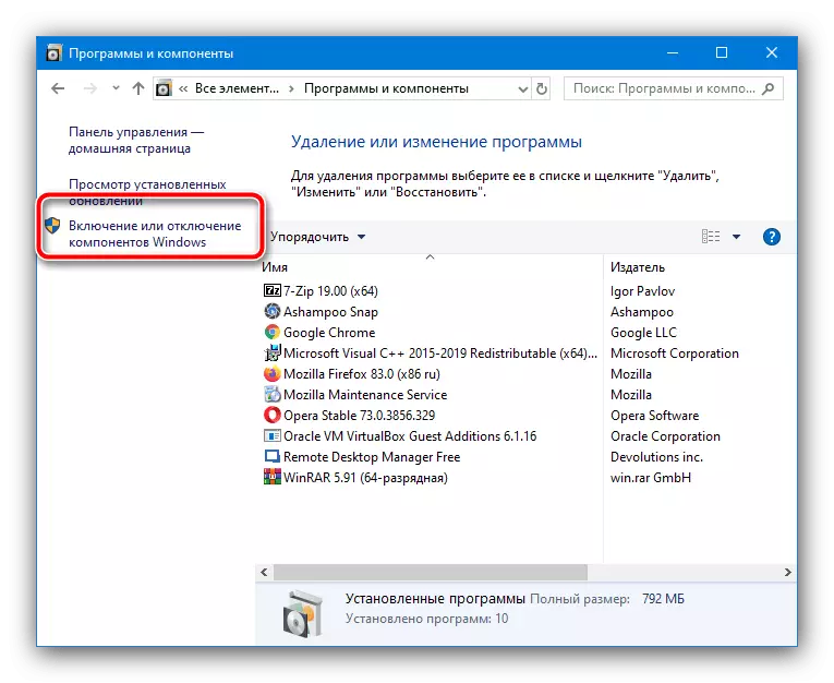 Componentes de Windows para restaurar Telnet en Windows 10