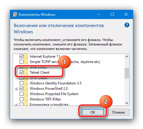Windows 10'da telnet kurtarma ile bileşeni etkinleştir