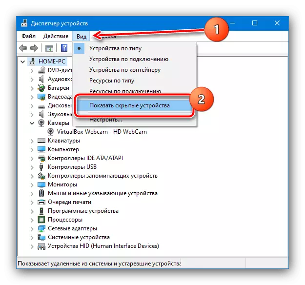 Hidden categories in device manager to restore the visibility of the camera