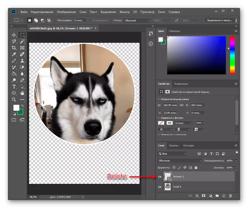 Adobe Photoshopで楕円ステンシルを持つレイヤーを削除する