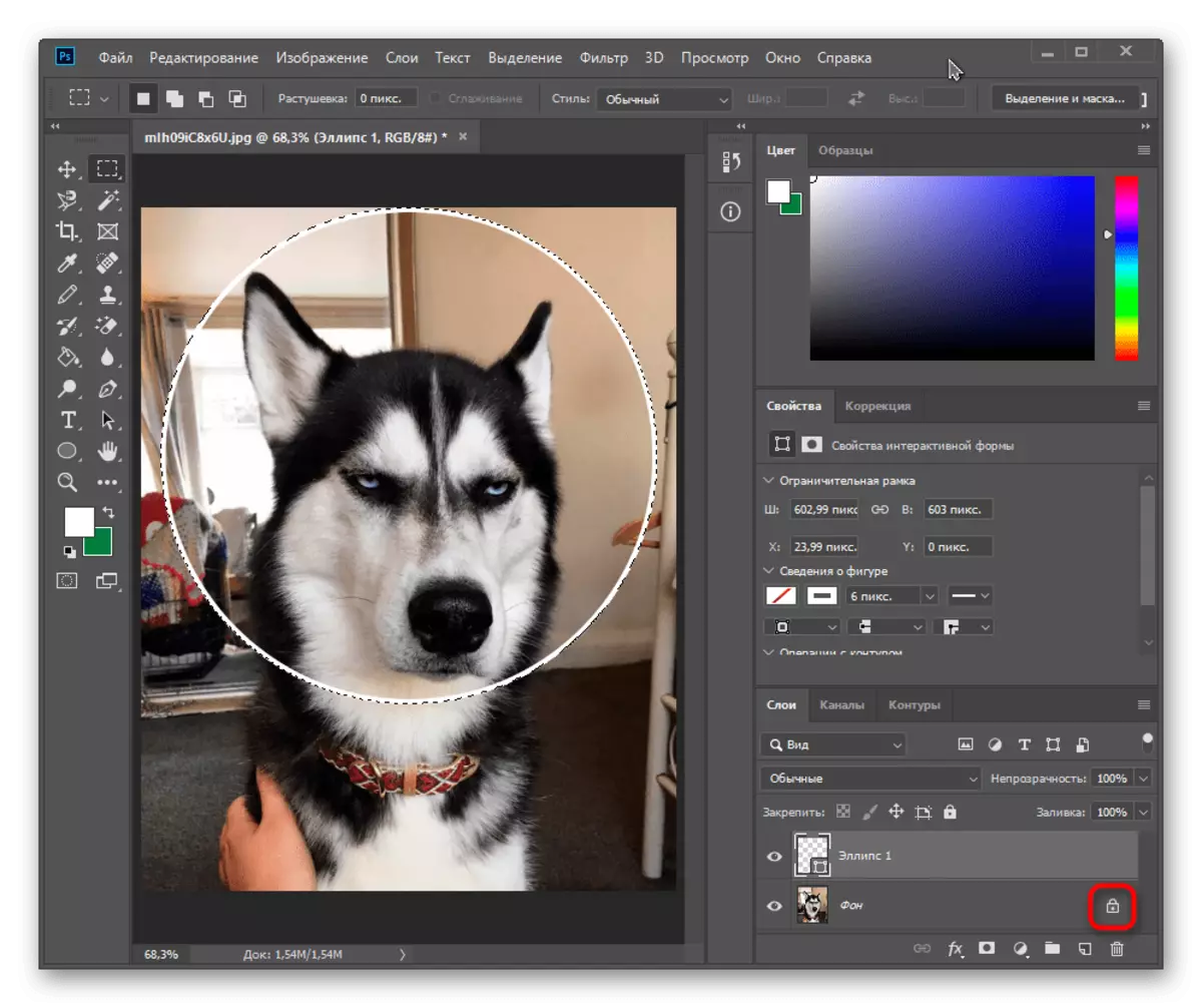 Adobe Photoshop түгәрәгендә түгәрәкне кисү өчен фон рәсеме белән блоклау