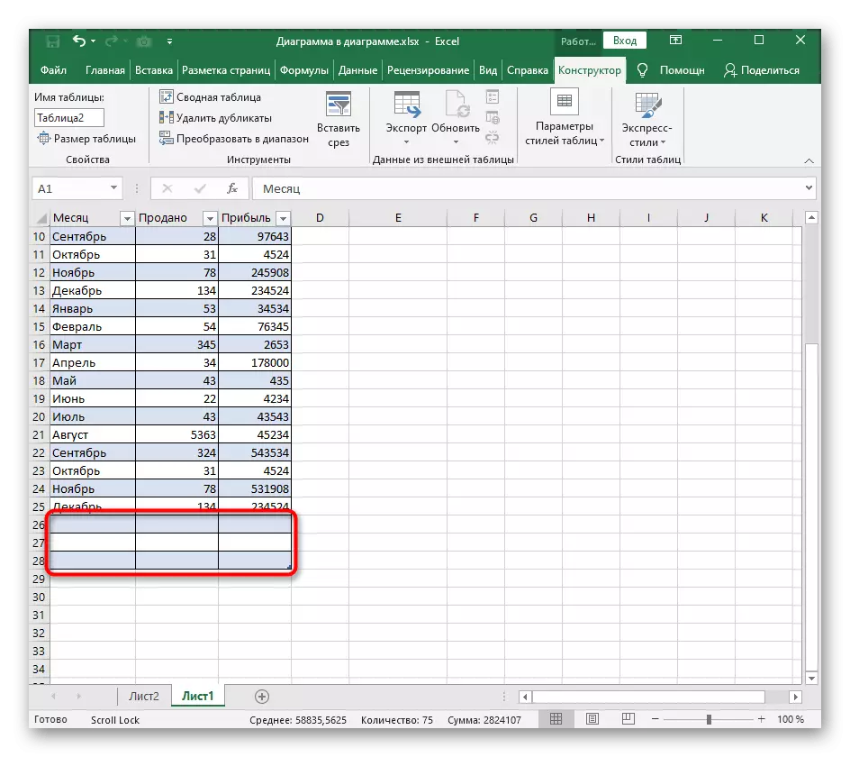 Excel-ийн хэрэгслээр дамжуулан хүснэгтийн амжилттай өргөтгөл