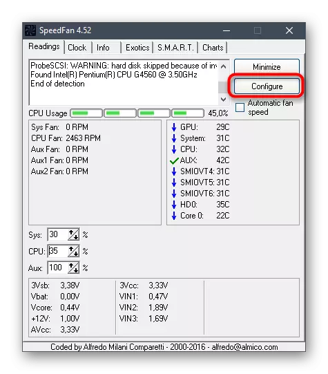Go to the Speedfan program settings menu to increase the speed of the cooler