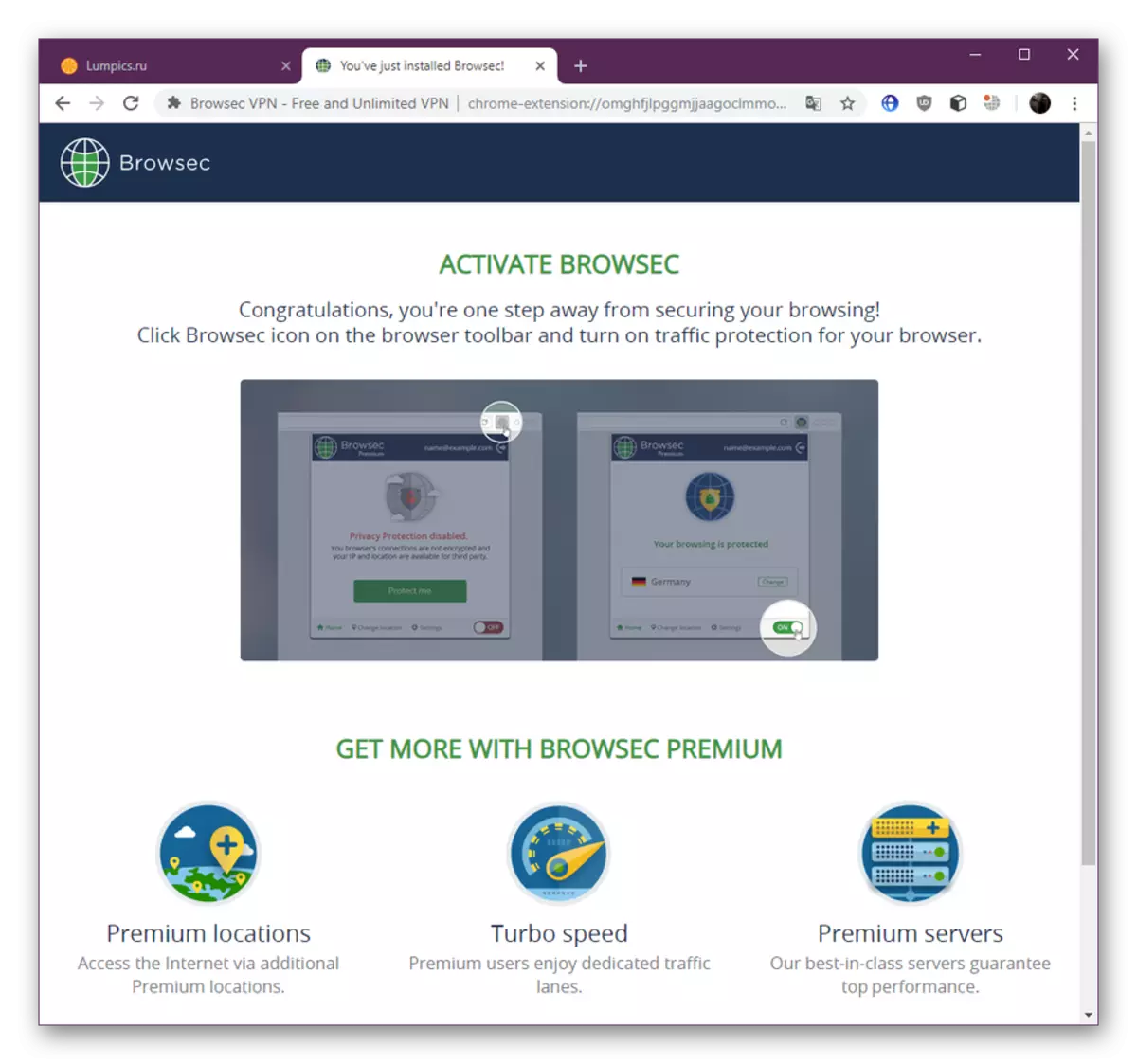 Using the Browsec expansion to bypass site locks in Google Chrome