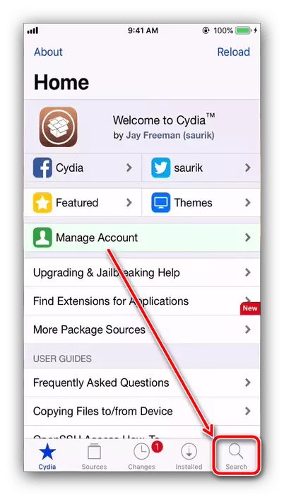 Filloni të kërkoni në Cydia për të lidhur gamepad ps4 në iPhone të versionit të vjetër