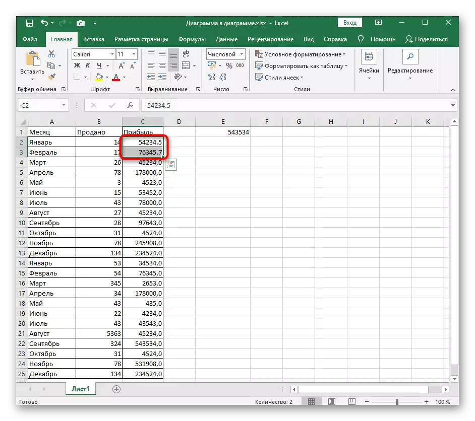 Endre divider av hele og brøkdelen når du løser et problem med å telle mengden av celler i Excel