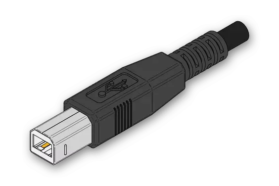 De eerste kant van de kabel om de printer van HP aan te sluiten op een computer of laptop