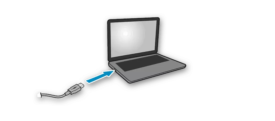 Принтерді HP-ден компьютерге немесе ноутбукке қосу үшін кабельдің екінші жағы