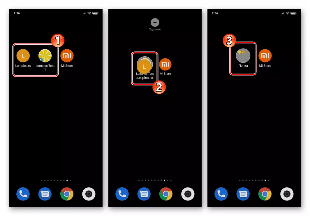 Xiaomi Miui Oprettelse af en mappe med etiketter på skrivebordets smartphone