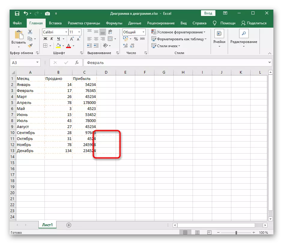 Primer naključne dodatne meje tabel v programu Excel