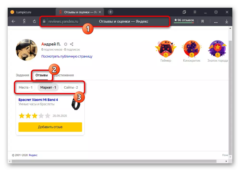 بررسی های جستجو در حساب شخصی در وب سایت Yandex