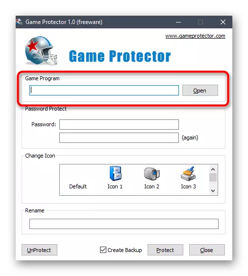 La transició a l'elecció d'el joc per establir la contrasenya mitjançant el programa de joc protector en Windows 10