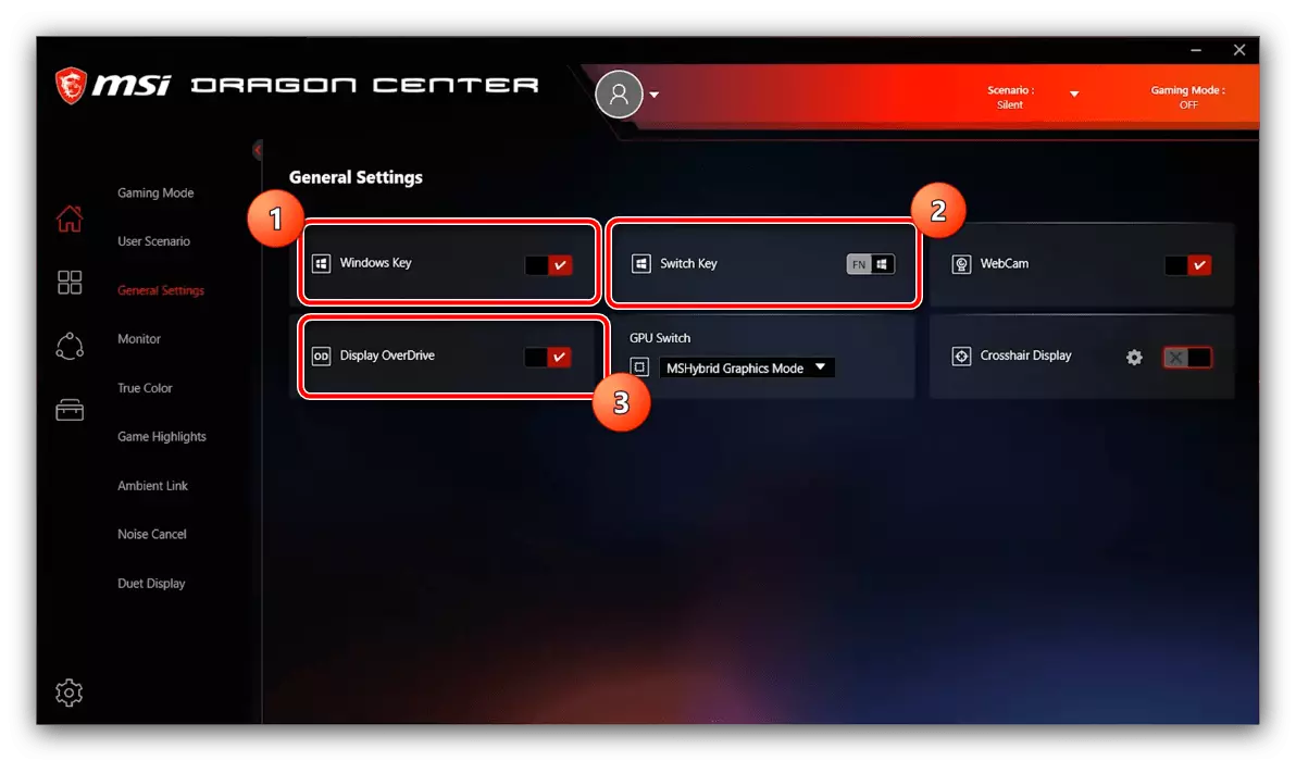 Set settings tastiera għall-istabbiliment MSI Dragon Center
