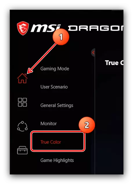 Opções de chamada True Color para configurar o MSI Dragon Center