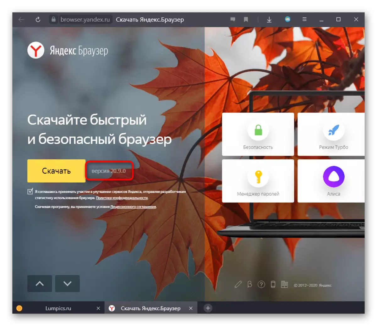 په رسمي ویب پا on ه کې د Yandex.bauster نسخه چیک کړئ