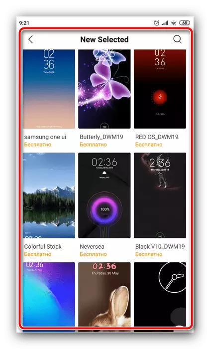Valg af en ny mulighed for at ændre emnet på Android Xiaomi