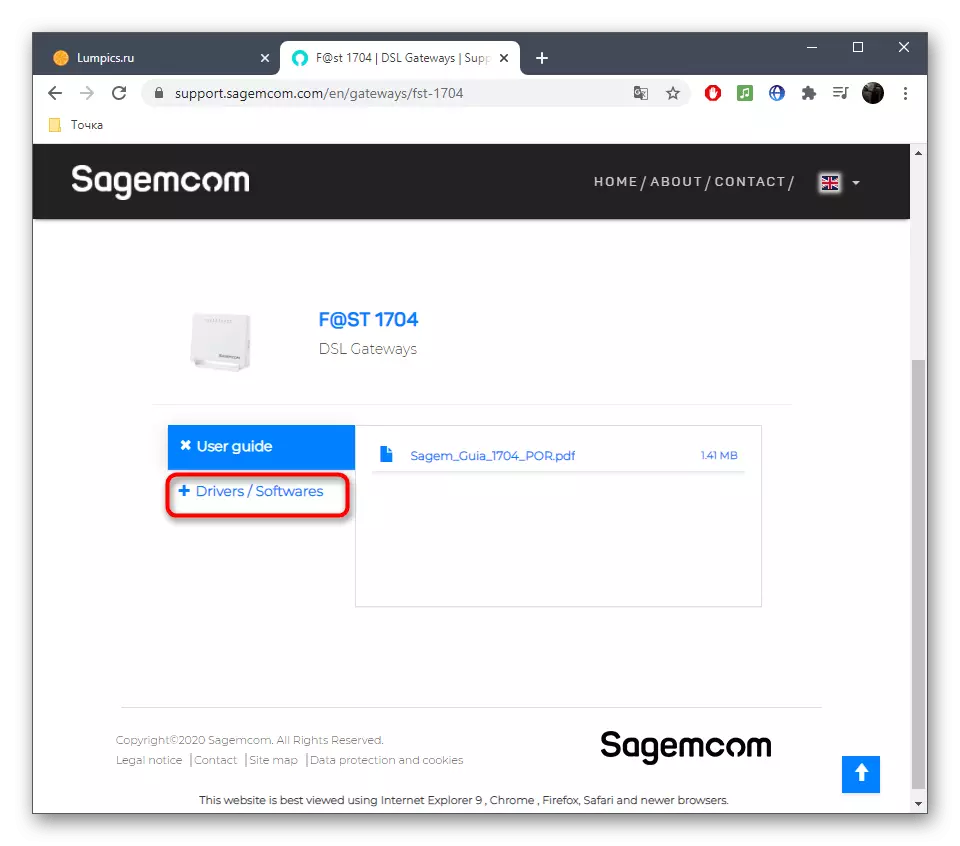 Рәсми сайтта Sagemcom F @ St Routers өчен программа тәэминаты белән бүлеп бүгә керегез