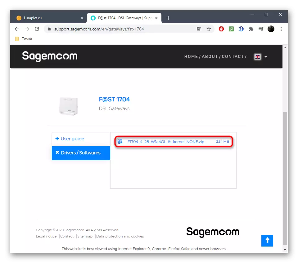 Die aflaai van die firmware vir routers Sagemcom F @ ST uit die amptelike webwerf