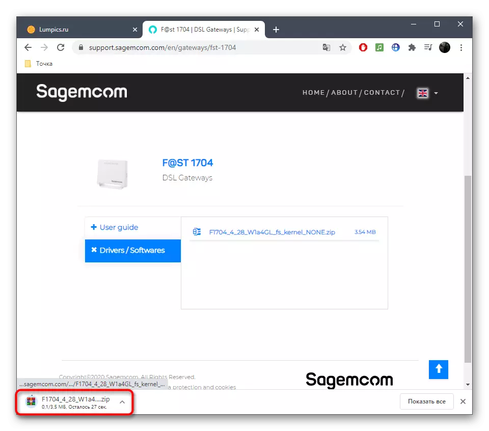 Ir a visualizar el archivo del enrutador de firmware Sagemcom F @ St después de descargar desde el sitio oficial