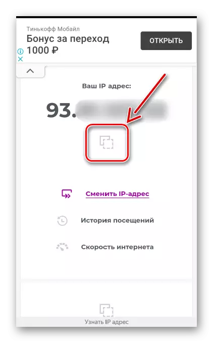 Kopieer 'n eksterne IP-adres in die 2ip.ru diens