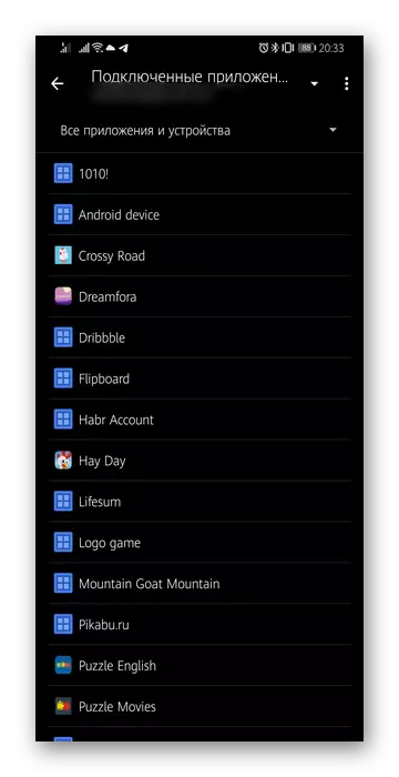 A Google-fiók alkalmazások listája az okostelefonon Androiddal