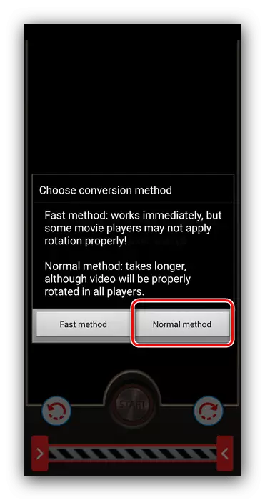 Sélection de la méthode de conversion pour faire pivoter la vidéo sur Android via Rotation Video FX