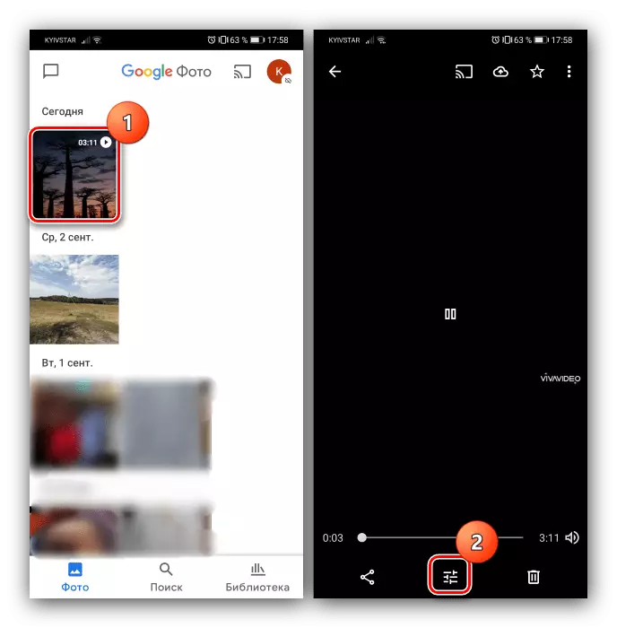 Membuka roller dan meneruskan untuk edit untuk menjadikan video pada Android
