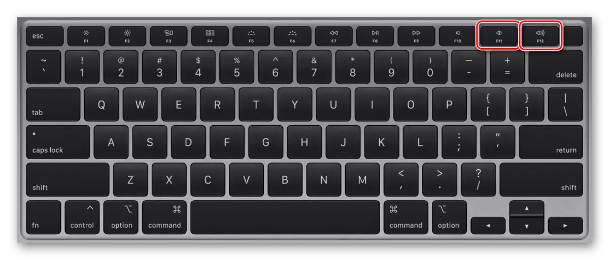 MacBook کی بورڈ پر حجم تبدیل کرنے کے لئے کی چابیاں F11 اور F12