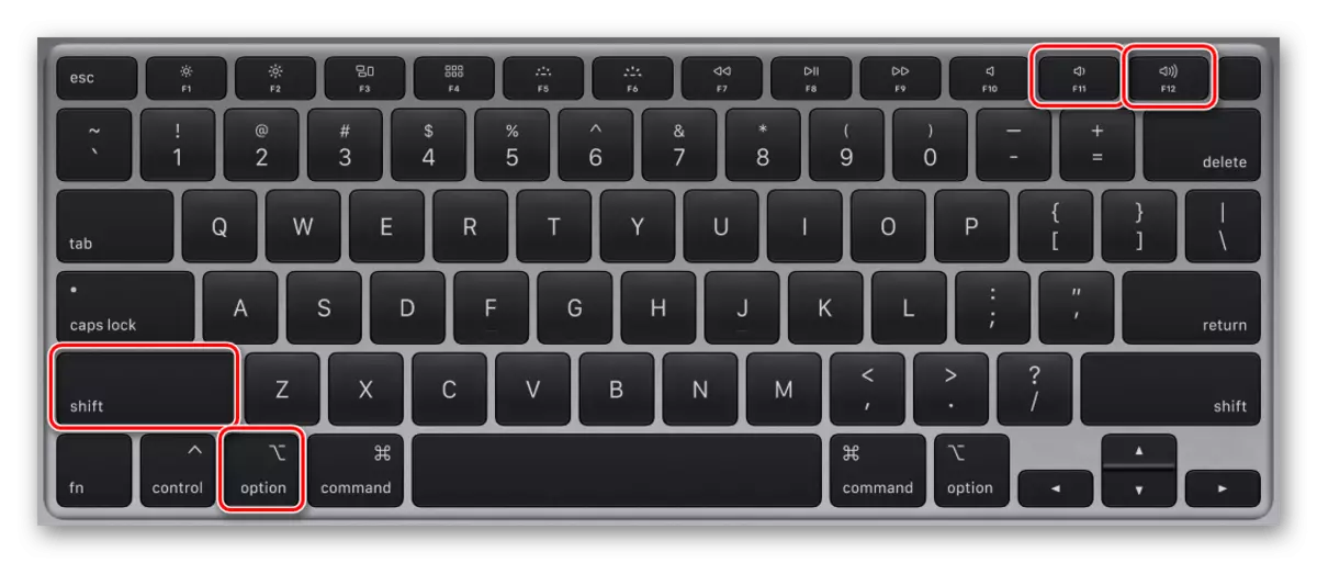 Combination of the keys F11 and F12 to change the volume on the MacBook keyboard