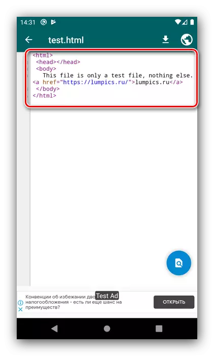 Zobrazení zdrojového kódu pro otevření souborů HTML pomocí HTML Viewer