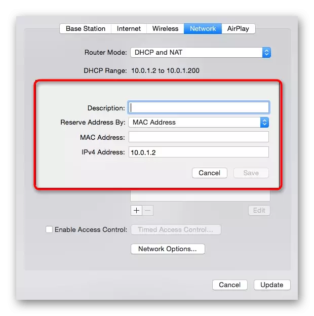 Festlegen der Sicherung der lokalen Adressen in die Apple-Router-Einstellungen