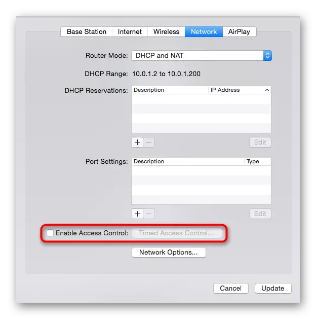 Activeren van toegangscontrole Toegang tot Apple Router via de toepassing
