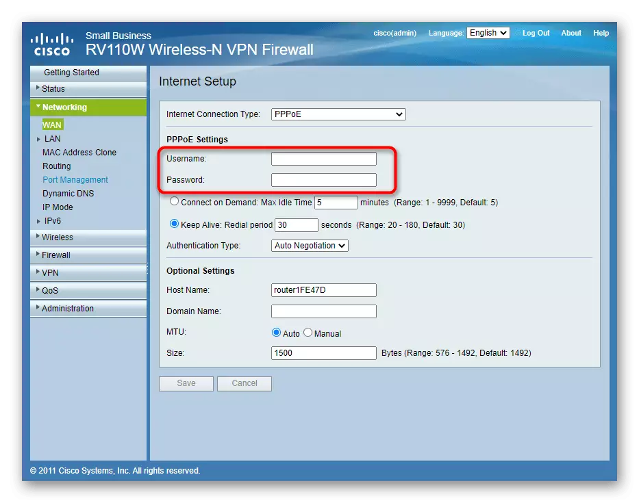 Encher datos cando está autorizado na rede a través da interface web do enrutador Cisco