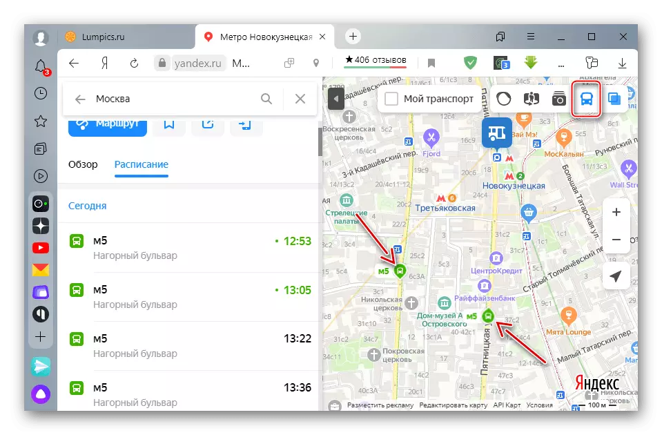 Suivi du mouvement du bus en temps réel dans les cartes Yandex