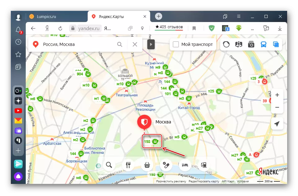 Yandex Haritalar'da bir otobüs seçimi