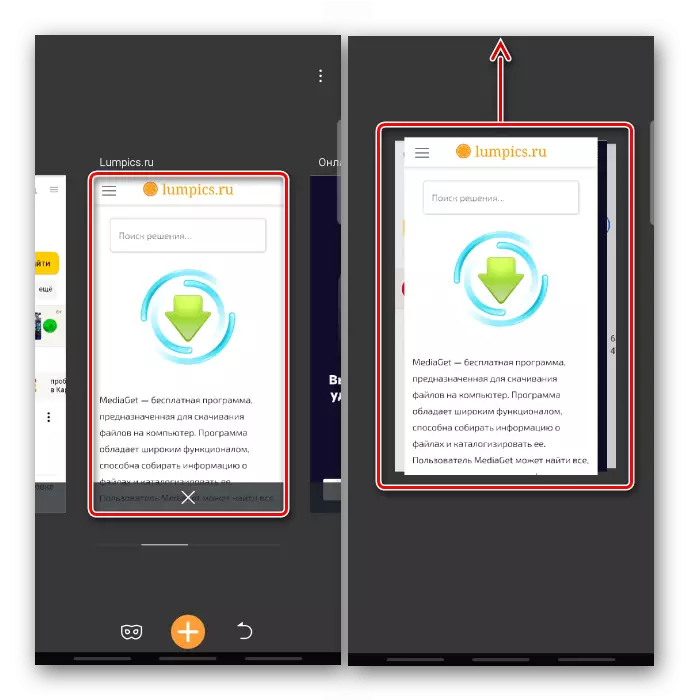 Android uchun UC brauzerida chekish orqali barcha yorliqlarni yopish