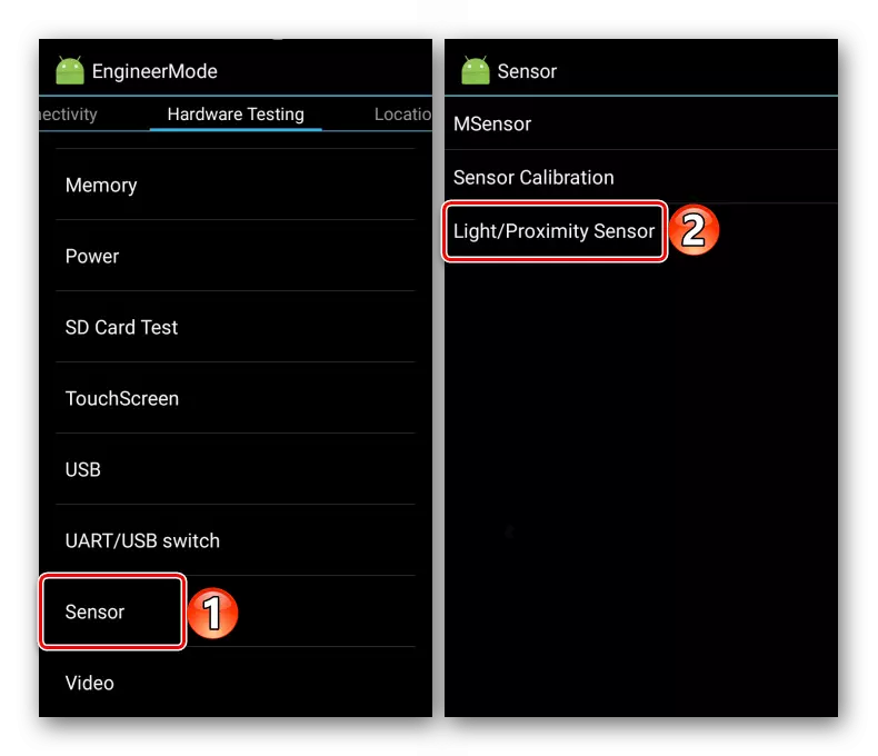 Selektearje in sensor om te konfigurearjen mei in engineering-menu op Android