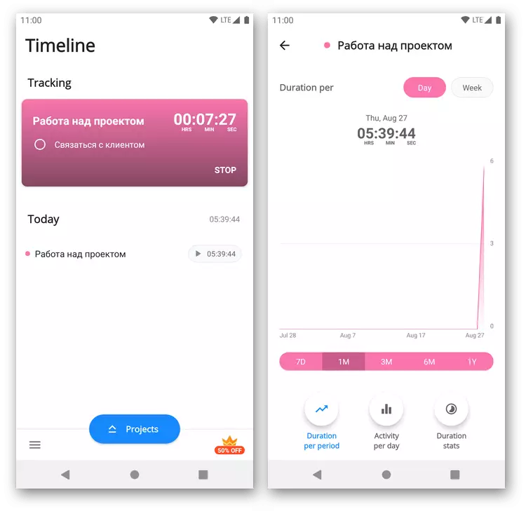 Interfaccia dell'applicazione di gestione del tempo potenziata - Produttività e tempo Treecker su Android