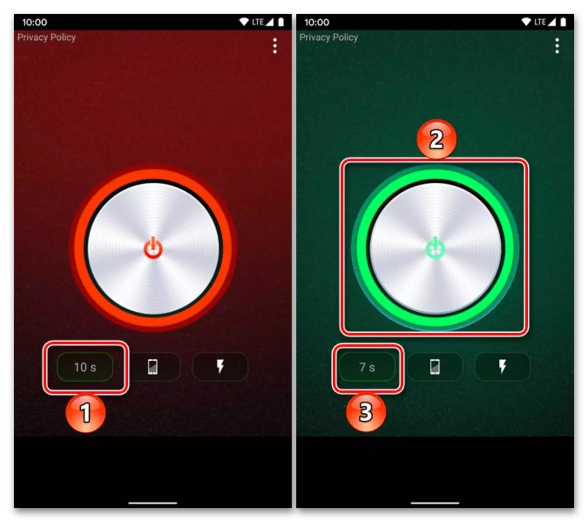 Encendiendo el temporizador en la aplicación LED Lantern Application - Universo en el dispositivo con Android