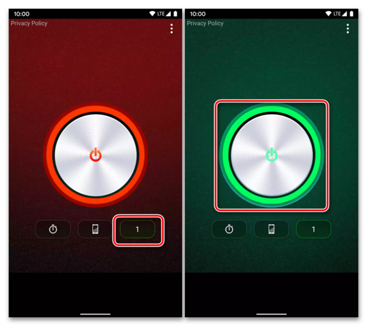 Activation de clignotant dans l'application LED - Universe Lantern sur l'appareil avec Android