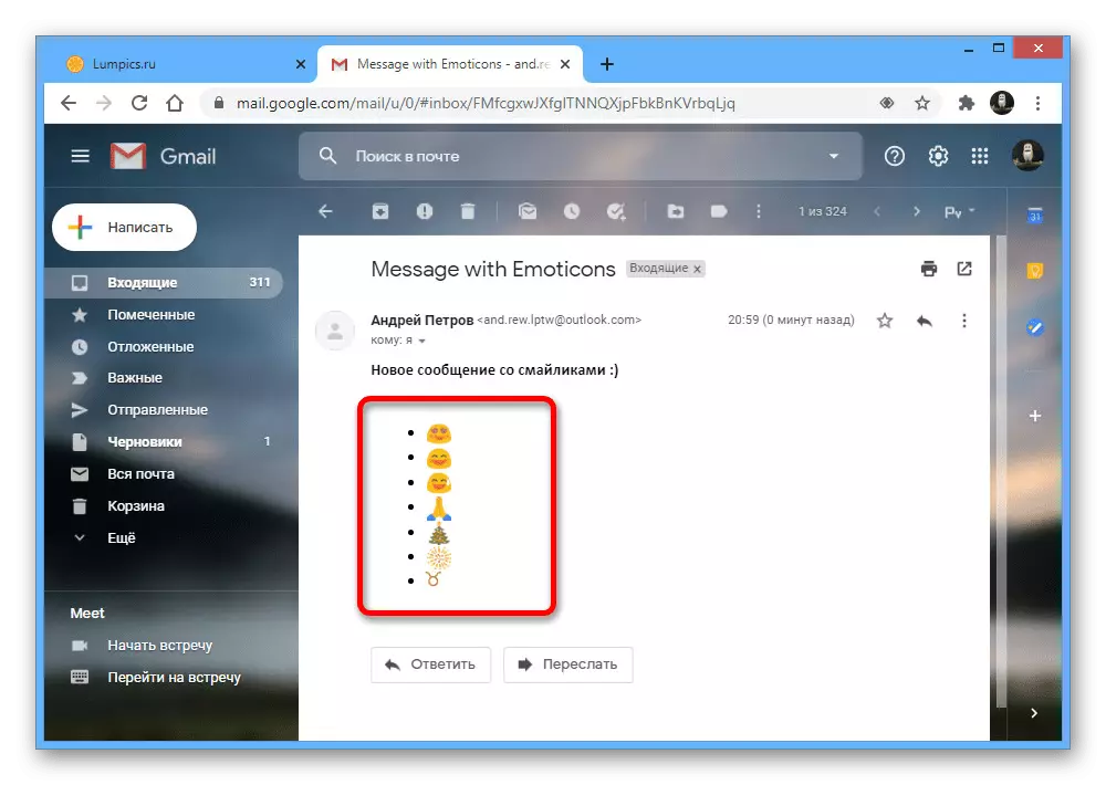 mensagem de exemplo a partir do Outlook Web Services com emoticons